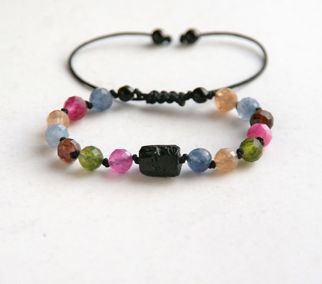 bransoletki z kamieni naturalnych Ochronna bransoletka - turmalin czarny & multicolor