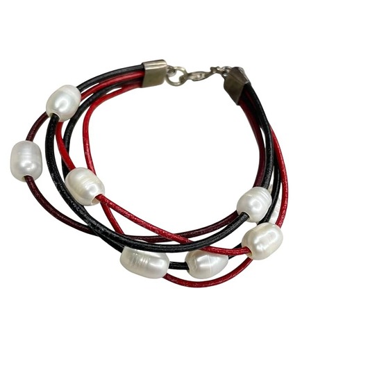 bransoletki skórzane Bransoletka z rzemienia i pereł