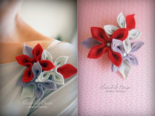 czerwień karminowa z szarością FlowerFelt Design