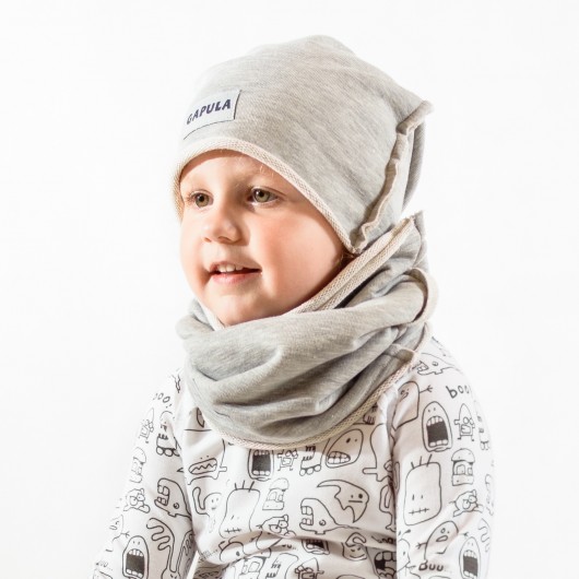 JESIENNA czapa surowa - SZARA PĘTELKA !! Gapula