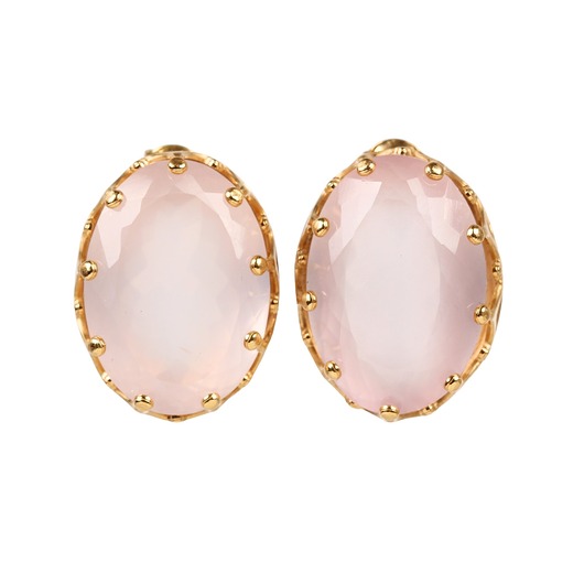 kolczyki pozłacane Złote kolczyki Magnifique z kwarcem różowym