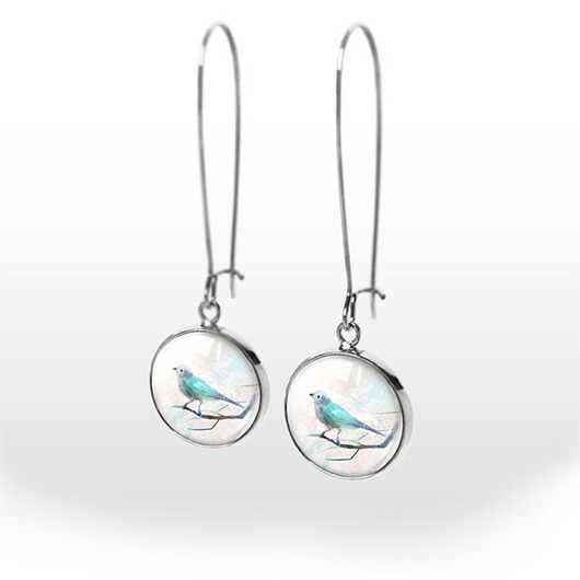 kolczyki szklane Kolczyki - Turkusowy ptaszek - wiszące