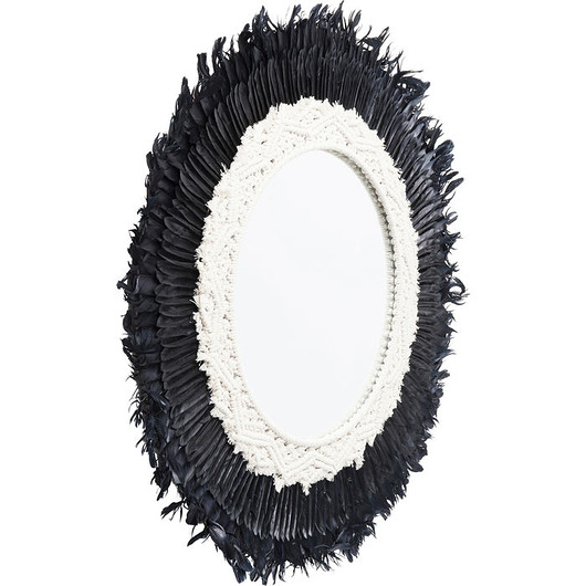 Lustro 80cm biało-czarne makrama pióra unikat Home Design