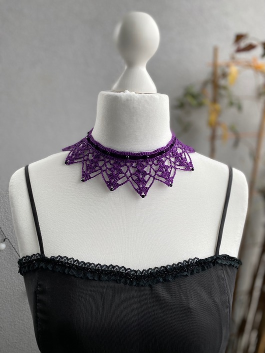 chokery Naszyjnik koronkowy ciemny fiolet