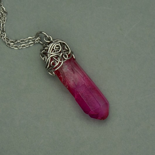 wisiory Wisiorek talizman różowy kryształ górski wire wrapping