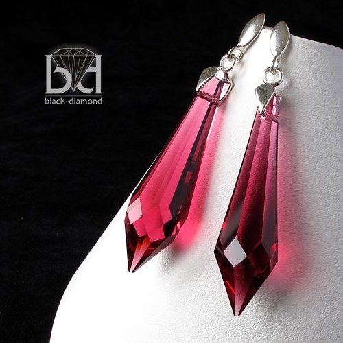 Bordowe Sople kryształ Swarovski Black Diamond