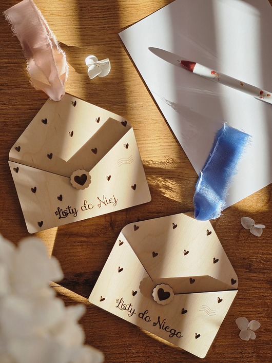 dodatki - różne Walentynkowy prezent dla Niej i dla Niego - drewniane koperty na listy