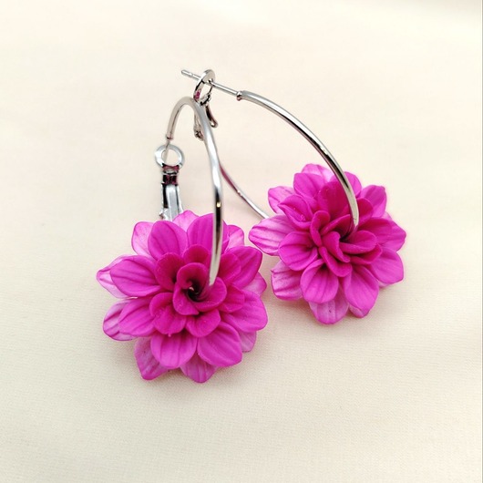kolczyki z masy plastycznej Kolczyki dalie pomarańczowe handmade, jesienne kolczyki koła