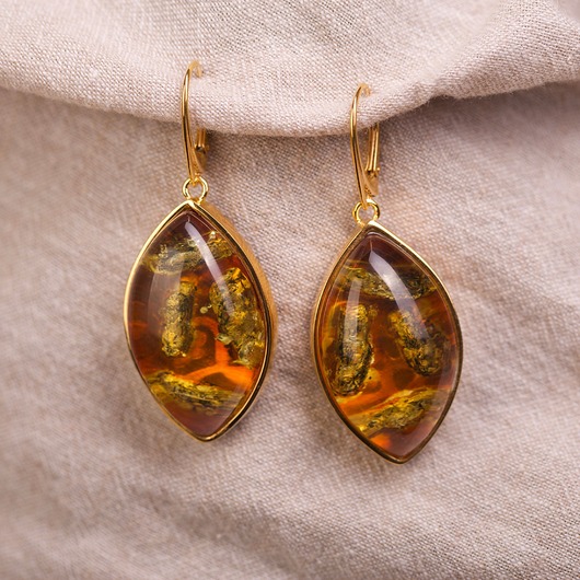 kolczyki pozłacane Kolczyki pozłacane Catherina bursztyn bałtycki