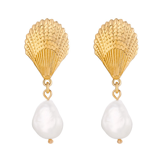 kolczyki pozłacane Złote kolczyki muszle z perłami naturalnymi