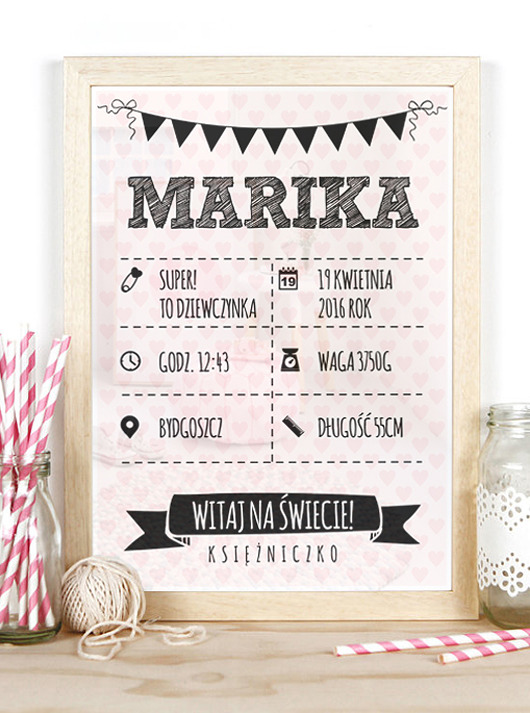 PLAKAT Spersonalizowana metryczka A4 XXXinterjoprint