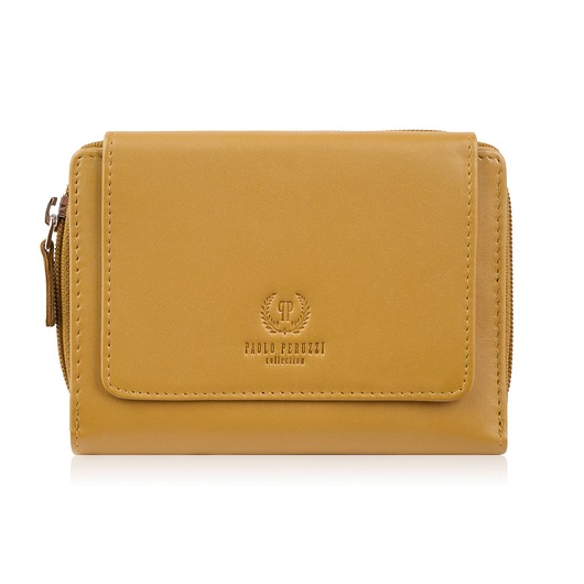 portfele damskie Portfel damski skórzany żółty duży w orientacji poziomej z RFID
