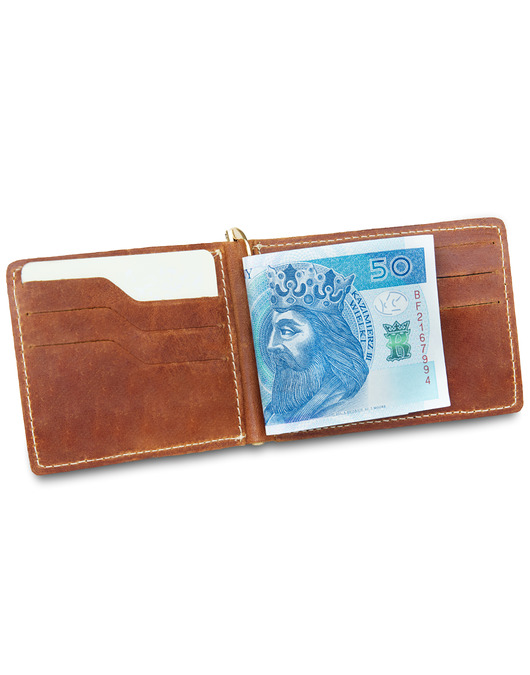 portfele męskie Skórzany portfel męski  z klipsem, banknotówka brązowy