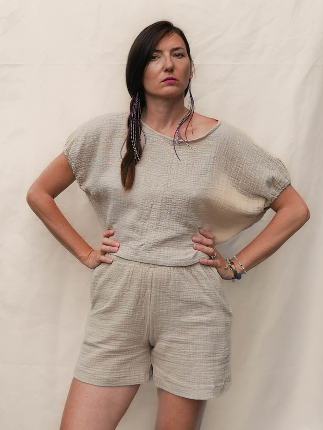 topy damskie Oversizowy Top nietoperz  lniany muslin