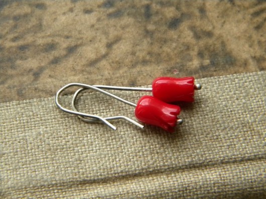 kolczyki wire wrapping tulipanki czerwone