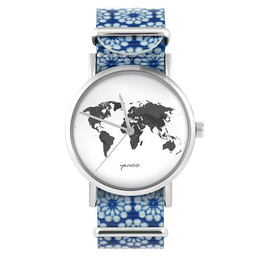 zegarki unisex Zegarek - Mapa świata - niebieski, kwiaty