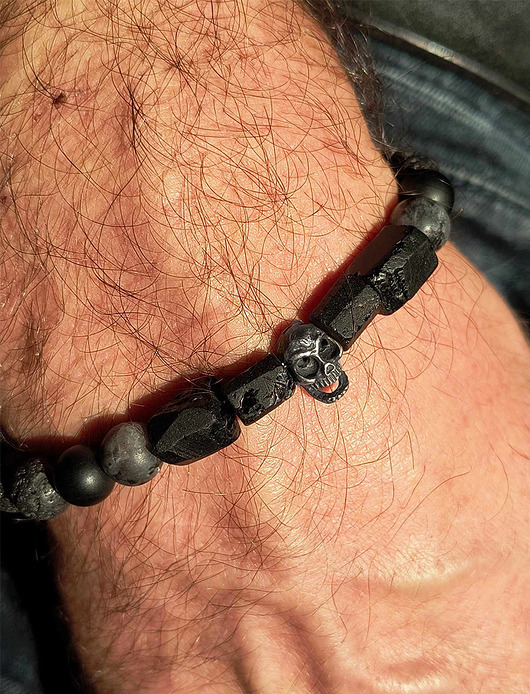 biżuteria męska Bransoleta Męska Czaszka  Czarny Turmalin