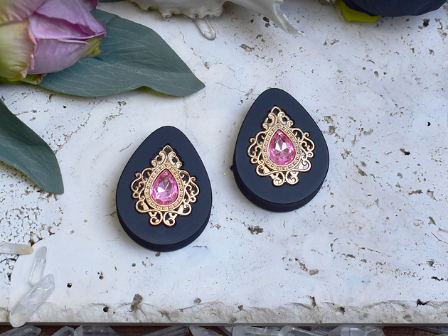 biżuteria różna Tunele do uszu 34-60mm / łezki z wiktoriańską ozdobą i kryształkiem