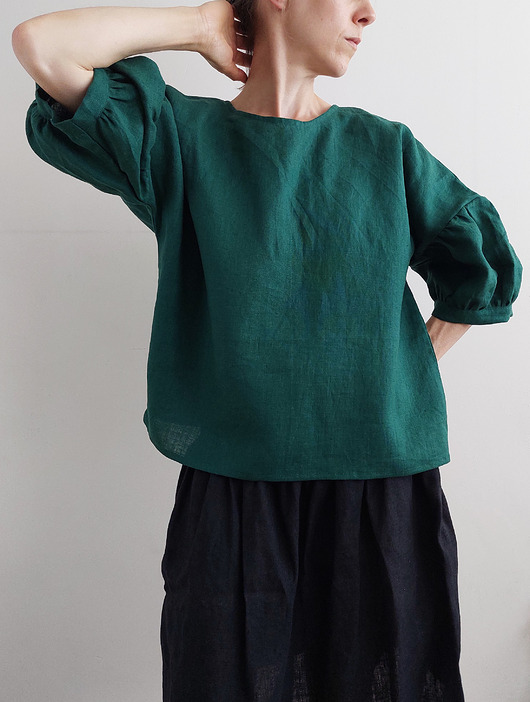 bluzki - inne Bluzka "COSMOS" zieleń, 100% len