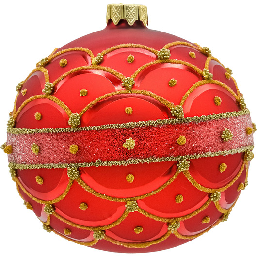 ozdoby choinkowe Bombki okrągłe czerwone ze złotą koronką