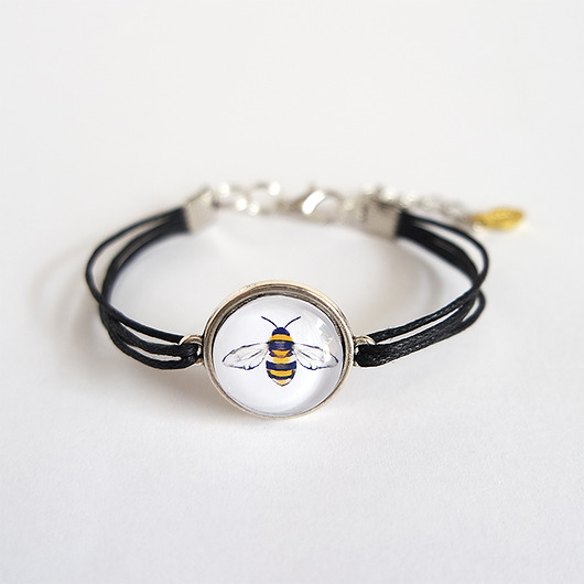 bransoletki ze szkła Bransoletka - Pszczoła - czarna, sznurki