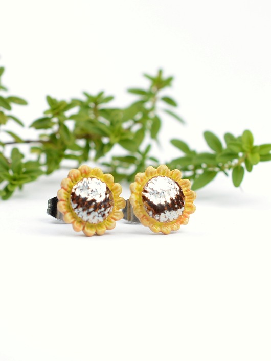 kolczyki ceramiczne Ceramiczne słoneczniki- kolczyki sztyfty 3d