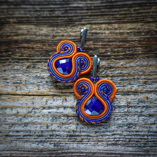 kolczyki soutache Granatowo-pomarańczowe kolczyki soutache