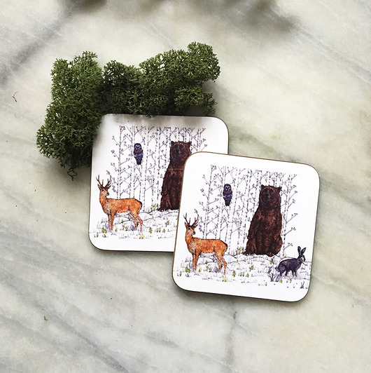 podkładki do kuchni Podkładki pod kubek- Zwierzęta leśne- Las- In woods