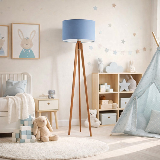 lampy do pokoju dziecka Drewniana lampa stojąca na trójnogu MIAMI KIDS do pokoju dziecięcego