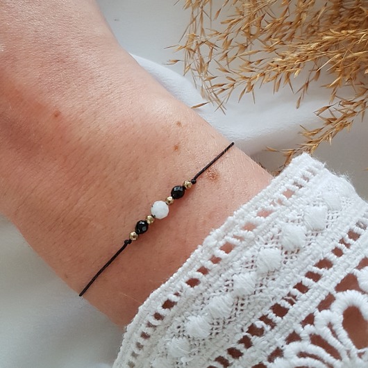 czarna bransoletka z kamieniem księżycowym LEI handmade 