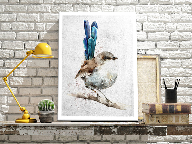obrazy OBRAZ NA PŁÓTNIE -AKWARELOWY PTASZEK 40x60cm