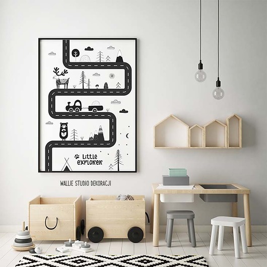 Autka, miasteczko, plakat styl skandynawski Wallie Studio Dekoracji