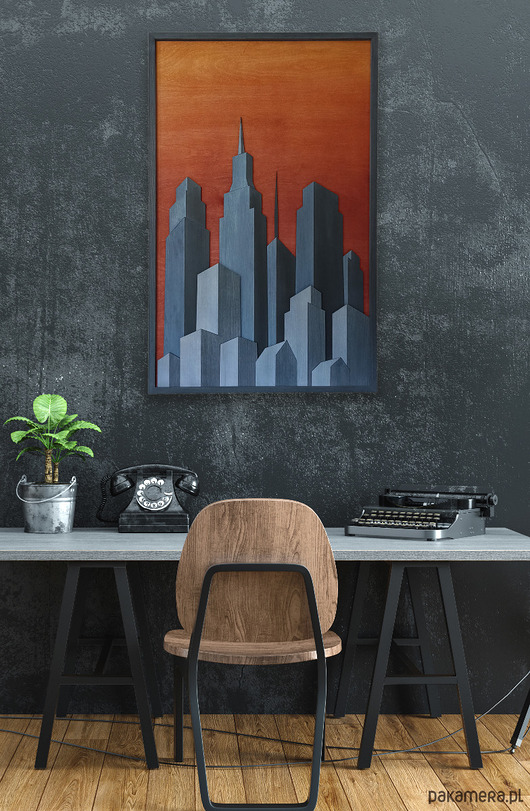 obrazy Obraz z drewna 3D. Panorama miejska. Mozaika drewniana dekoracja na ścianę