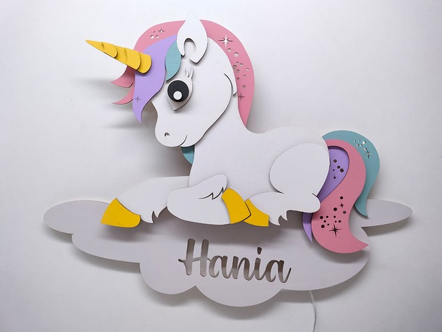 lampy do pokoju dziecka Oryginalna personalizowana lampka JEDNOROŻEC UNICORN z imieniem