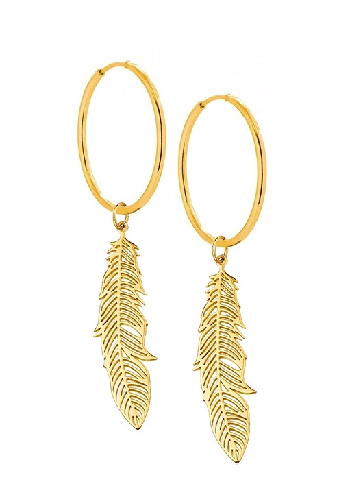 Kolczyki koła z piórami - srebro 925 pozłacane Coccola JEWELLERY