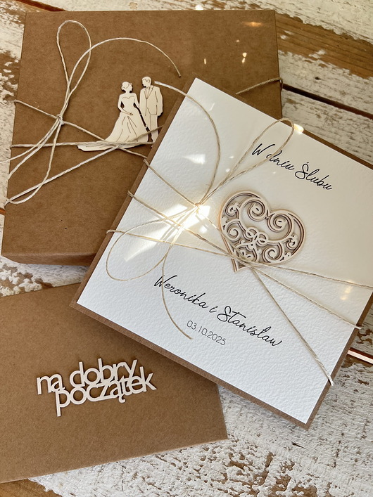 zaproszenia i kartki na ślub Rustykalna kartka ślubna z personalizacją ślub boho