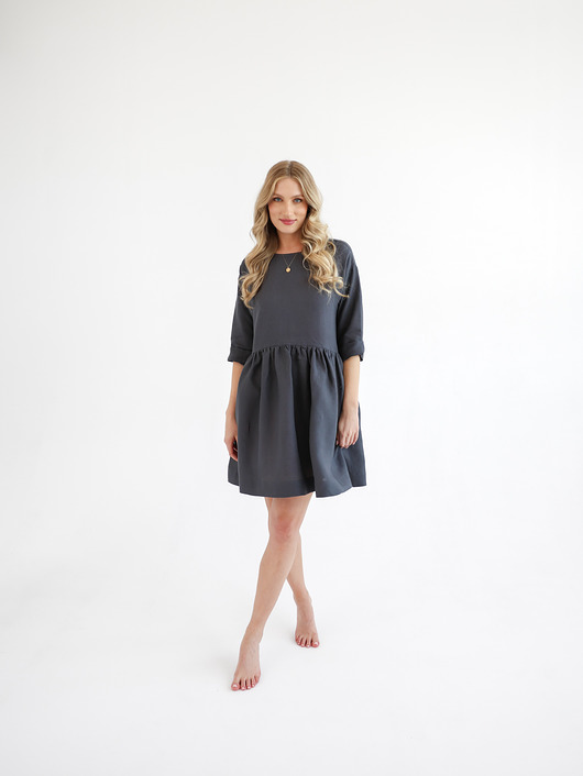 sukienki mini damskie Lniana Sukienka DAISY CHARCOAL