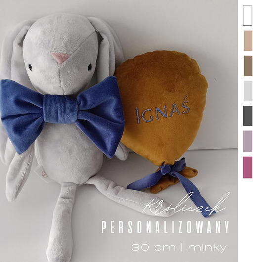 przytulanki dla niemowląt i dzieci Króliczek 30 cm -pamiątka narodzin, chrztu   haft   prezent