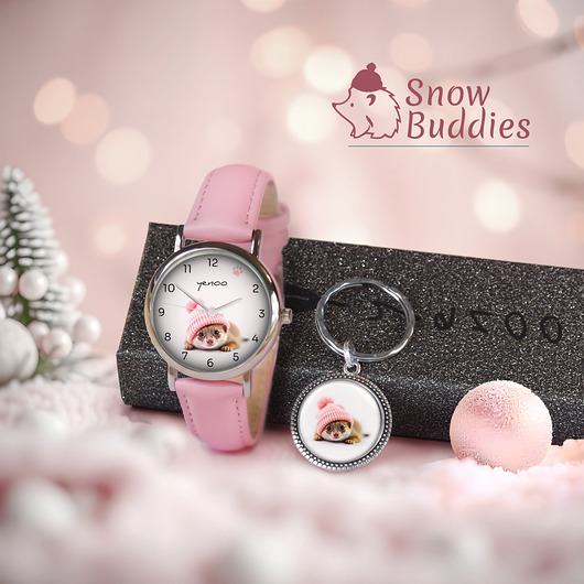 zegarki damskie Zestaw prezentowy - Surykatka - zegarek i brelok - skórzany, różowy