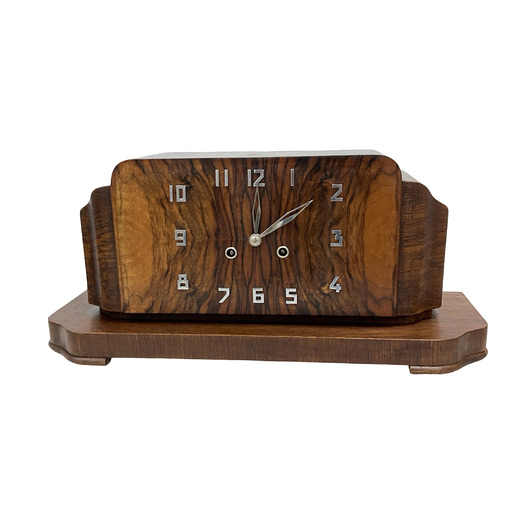 zegary Zegar kominkowy Art Deco fornir orzechowy, mechaniczny, Niemcy Lata 20. XX w.