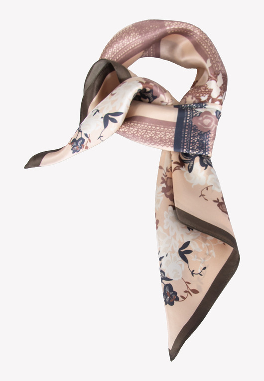 apaszki Beżowa apaszka damska w roślinny wzór 68x68 cm