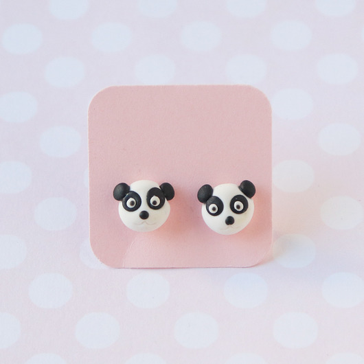 Miś panda małe kolczyki na sztyfcie srebro stal Lemon Lovely