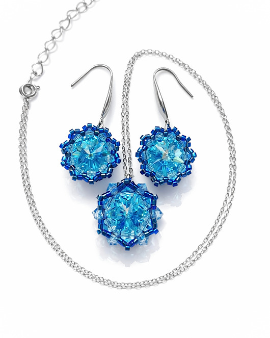 komplet biżuterii Błękitny Komplet Biżuterii "Aqua Bohemica Maxima" - Kolczyki i Naszyjnik