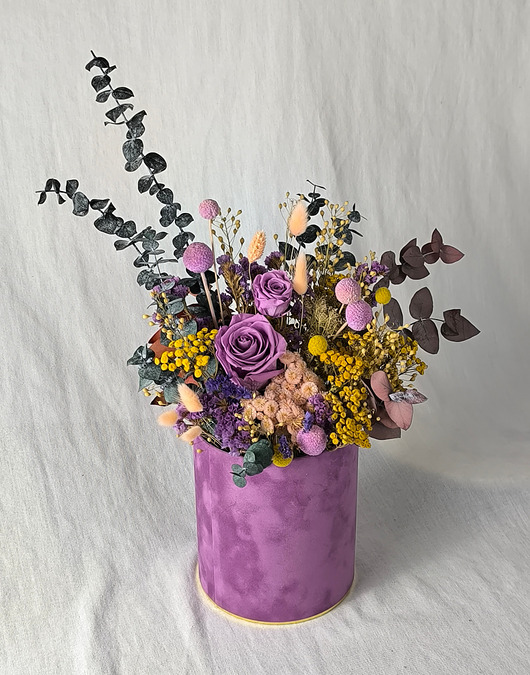 dodatki - różne ,,Fiolet box" welurowy flower box z fioletowymi wiecznymi różami