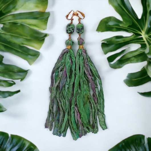 klipsy UNIKATOWE klipsy: jedwab : ekstremalnie długie : Sari 010