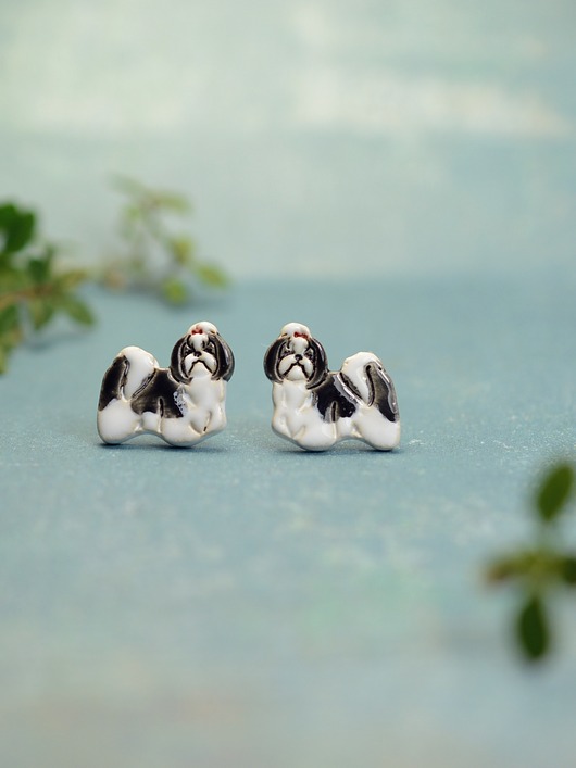 kolczyki ceramiczne Shih tzu mini pieski - ceramiczne kolczyki