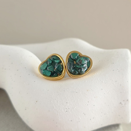 kolczyki z kamieniami Malachit kolczyki sztyfty serca