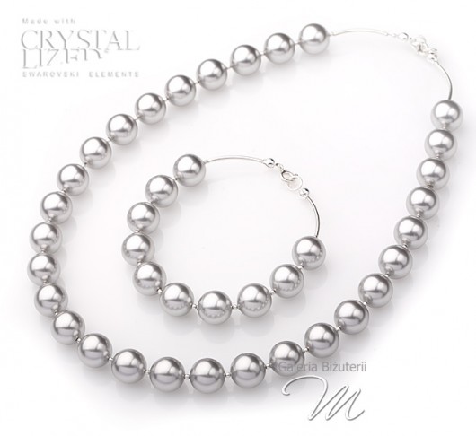Perła kryształ Swarovski - komplet srebrzysty mellody