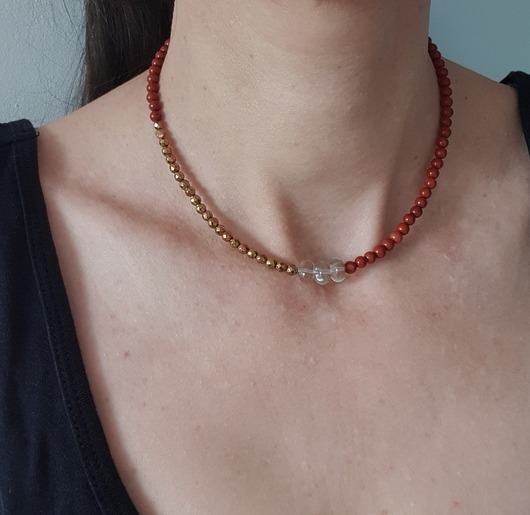 chokery Naszyjnik choker ROOTS jaspis czerwony, prasiolit, hematyt