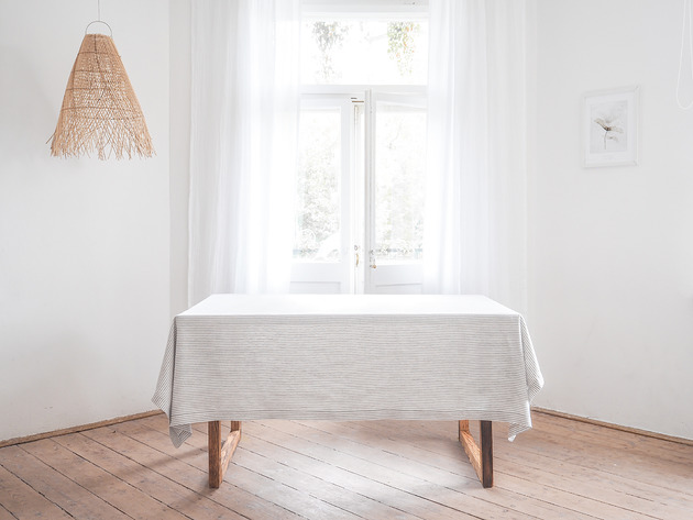obrusy i serwetki Lniany obrus z listwą heavy linen GRAY STRIPES